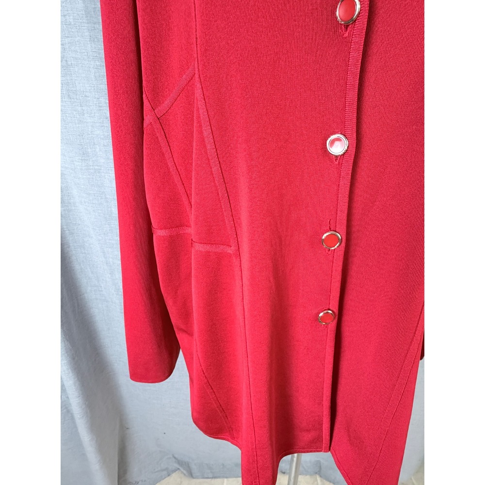 Vintage Misook Red Knit Cardigan Jacket Longline Gold‎ Buttons 3X - Picture 9 of 12